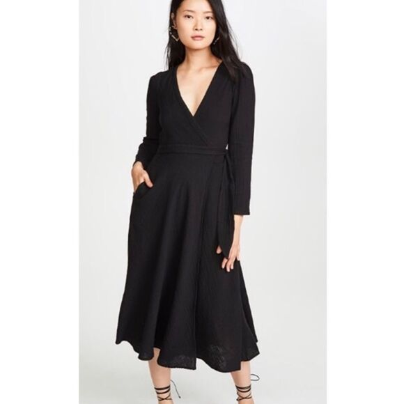 Xirena Reece Gauze Wrap Midi Dress Black Women's Size XS - Picture 1 of 12